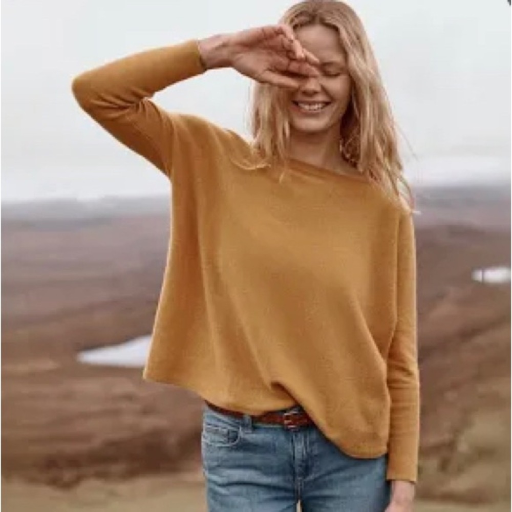Garnet Hill Essentials Cashmere Cropped Sweater in Ochre
